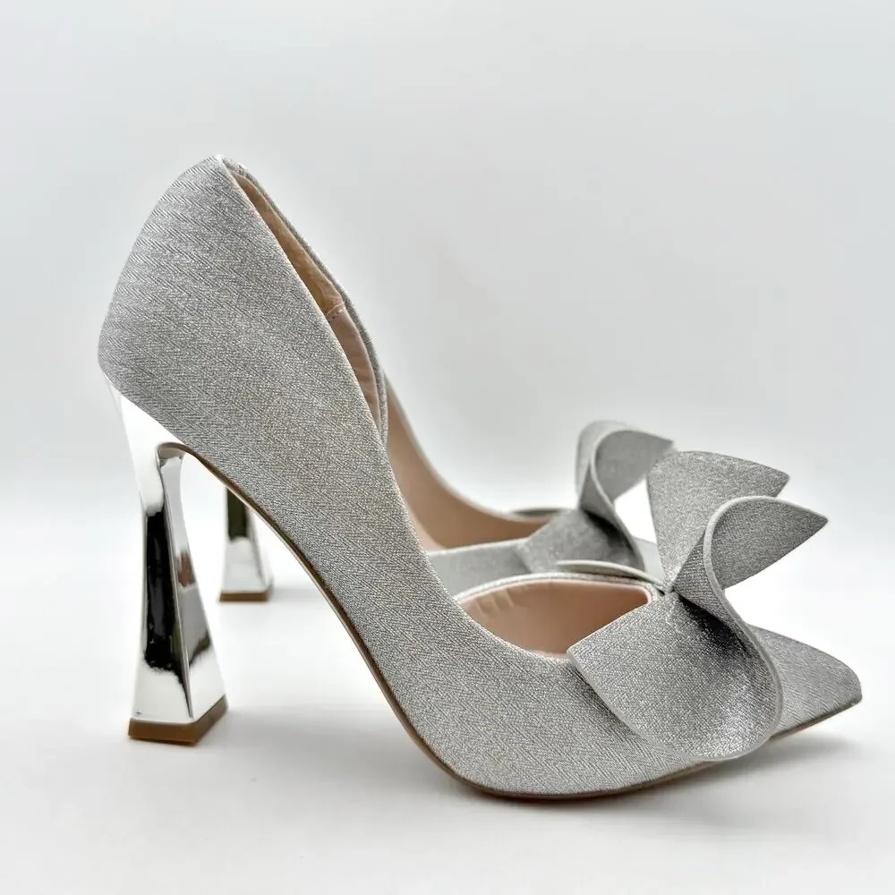 Blue by Betsey Johnson Womens Nobble High Heels Size 8 M Silver Bow NWOB